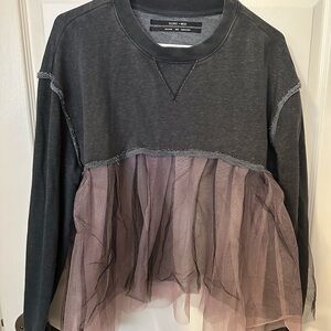 Silence + Noise Dark Gray Pullover with Tulle